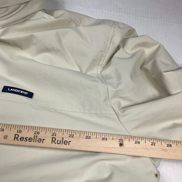 Lands End Mens Bomber Flight Jacket Beige Tan Zip Up Packable Hood Outerwear XXL - Picture 7 of 12